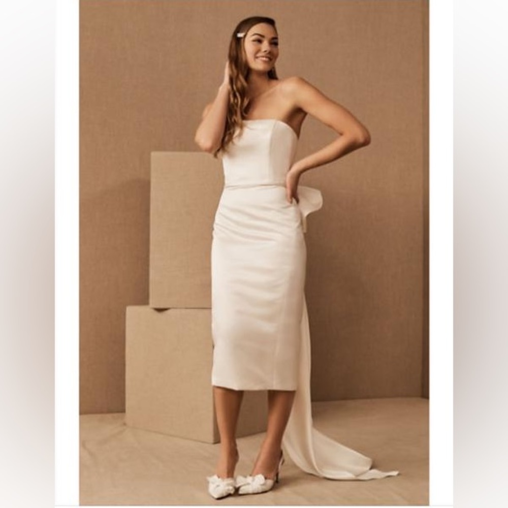Amsale White Willow Bow Dress
